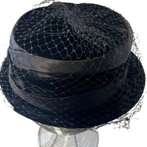 Vintage Black Pill Box Mesh Satin Bow Hat